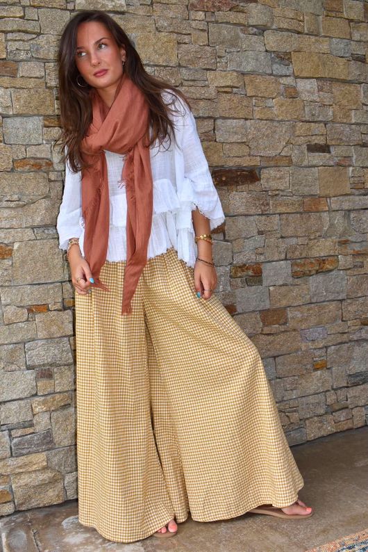 Arbi Gingham Palazzo Pant Mustard